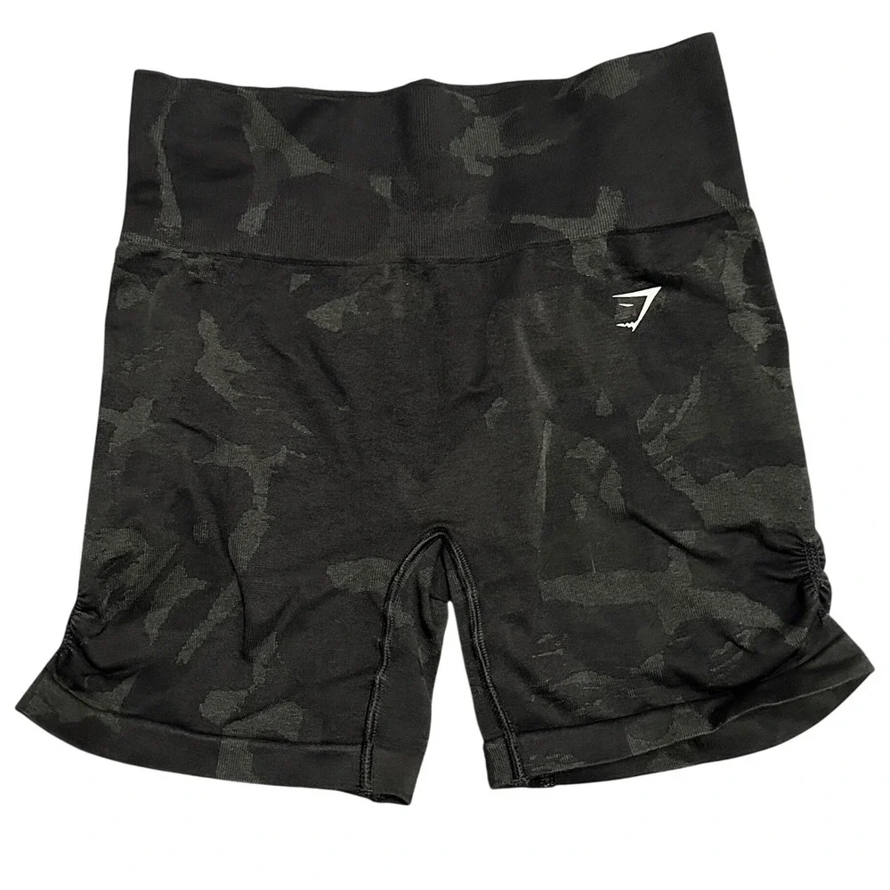 Gymshark Adapt‎ Camo Seamless Shorts Women's XS Black Grey High Rise Athleisure